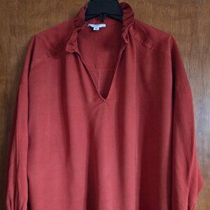 Crown & Ivy Rust/Burnt Orange Ruffle V-Neck Blouse 3/4 Sleeve XXL